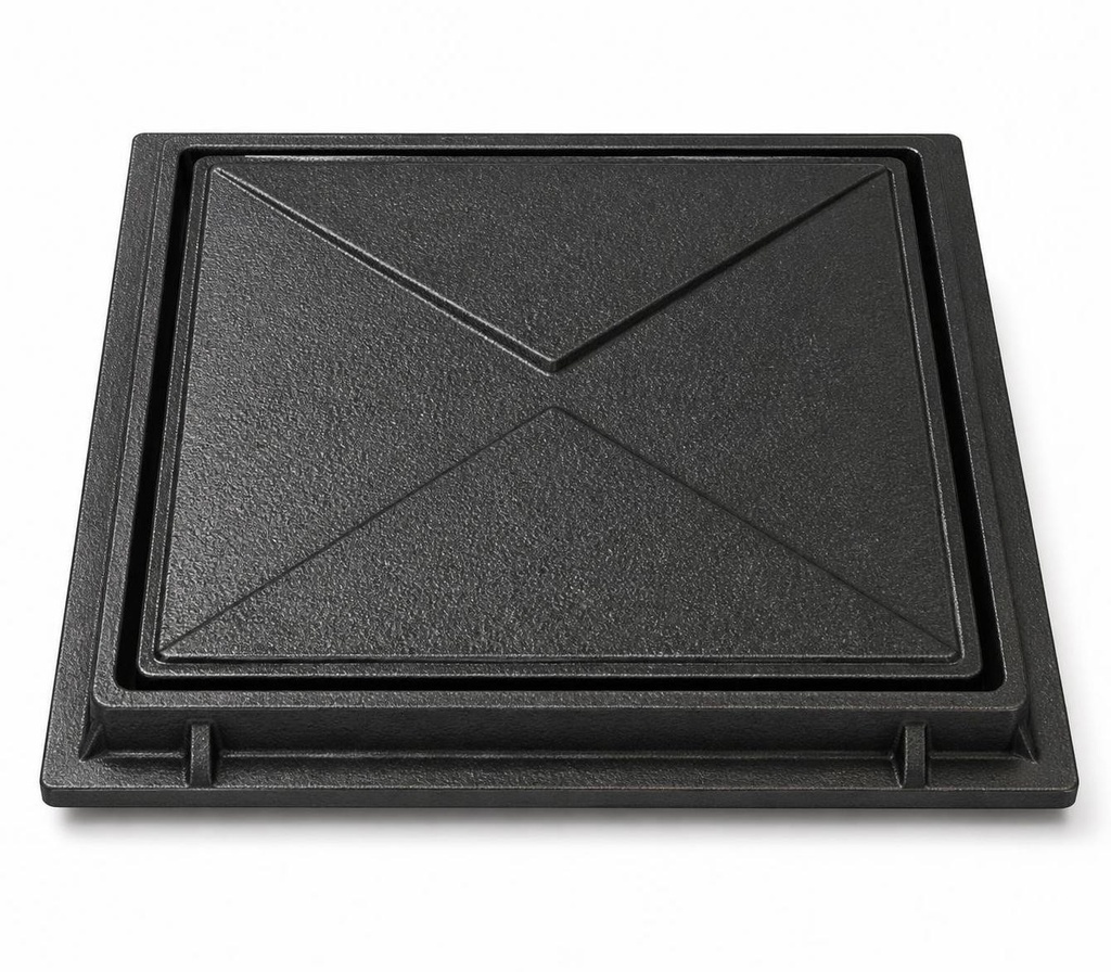 [D400] DI Manhole Cover & Frame Class D400 Heavy Duty Size: 600 x 600mm Double Triangular Solid Top, Double Seal, Bitumen Coated Marking Potable Water as per BS EN 124 Std.